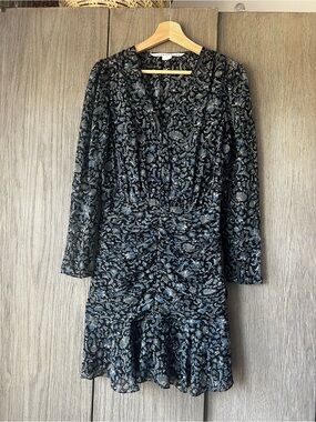 Veronica Beard Rosalia dress Navy Floral V-Neck Long-Sleeve Ruffle Dress
